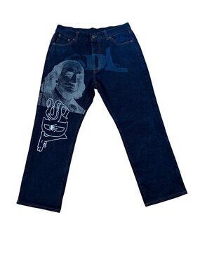 Vintage SDL Graphic Benjamin Franklin Print Denim Jeans 36x30 Y2K
